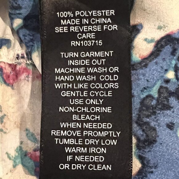 Nicole Miller Woman Blouse Plus Size 2X Satin Multicolor Floral Waist Tie V-Neck - Picture 13 of 13